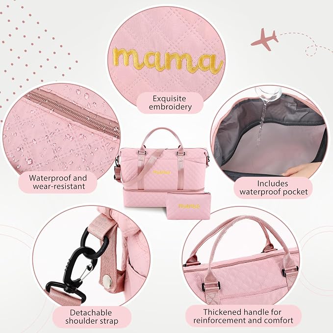 Dansydaisy Mama Hospital Bag for Women Labor Delivery,Pink | Travel Duffle Bag with Shoe Compartment and Toiletry Pouch Waterproof Weekender Bag for Women Pregnancy Overnight Gym Gift - Image 4