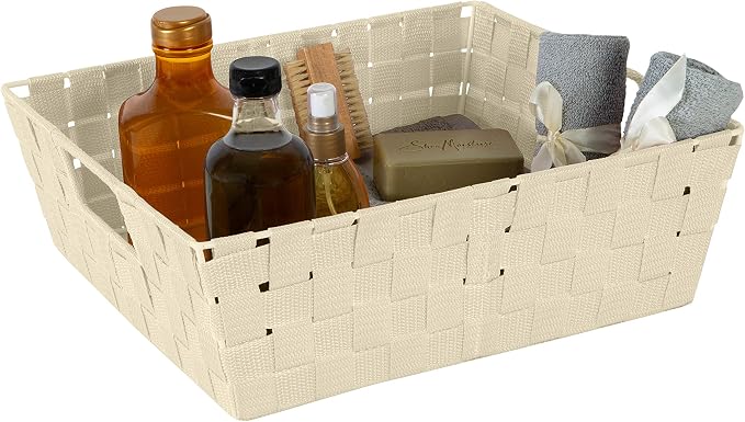 Simplify Large Shelf Woven Strap Tote | Decorative Storage Basket | Built in Handles | Organization | Closet | Bedroom | Bathroom | Nursery | Accessories | Toys | Gifts | 2 Pack | Ivory - Image 6