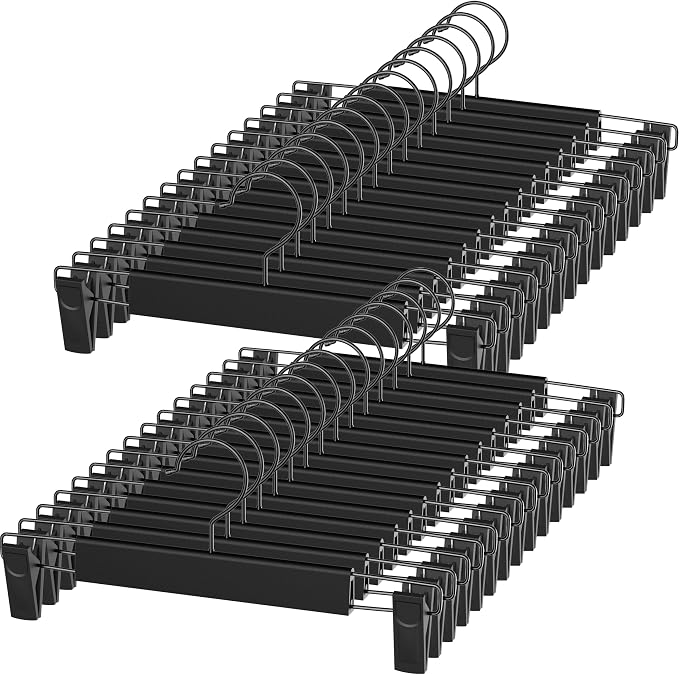 NORTHERN BROTHERS 30 Pack Plastic Pants Hangers with Clips, Adjustable Non-Slip Skirt Hangers for Women, Closet Hangers for Trousers & Shorts, Black by NORTHERNBROTHERS