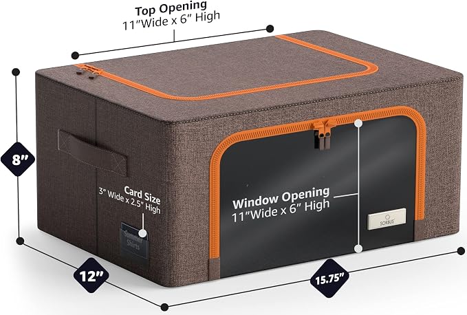 Sorbus Storage Bins with Metal Frame - Stackable & Foldable Clothes Organizer Bags - Oxford Fabric Storage Containers with Large Clear Window & Carry Handles, Bedroom Organization for Bedding & Linen - Image 3