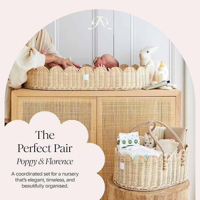 BEBE BASK Premium Baby Diaper Caddy Organizer - Scalloped Rattan Basket | Handmade & Award-Winner, Elegant Scalloped Edge, Newborn Essentials, Nursery Basket, Removable Divider, Baby Shower (Natural) - Image 5