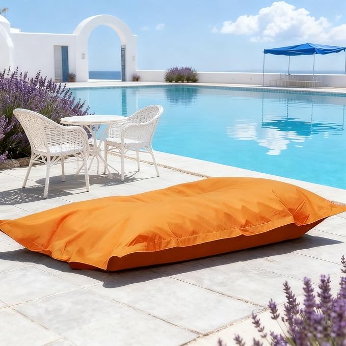 SXBCyan Waterproof Bean Bag Cover for Adults (No Filler) Soft Sofa Bed Oxford Lounge Chair Giant Beanbag Floor Seating Outdoor Stripes Pouf Couch for Poolside Beach Garden(Orange) by SXBCyan
