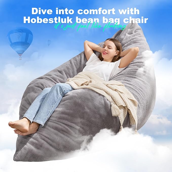 Hobestluk Adult Bean Bag Chair 3 in 1 Convertible Large Bean Bag Sofa | Plush Grey,Machine Washable,Removable Cover,Easy Convert And Install,Floor Bed,For Livingroom Bedroom - Image 6