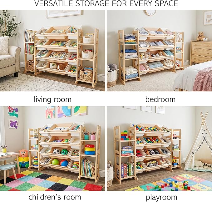Amdermi Kids Toy Storage Organizer, 52 Inch White 6-Shelf Bookcase with 12 Bins, Cubby Toy Organizer for Toddler Playroom, Bedroom, Nursery - Image 8