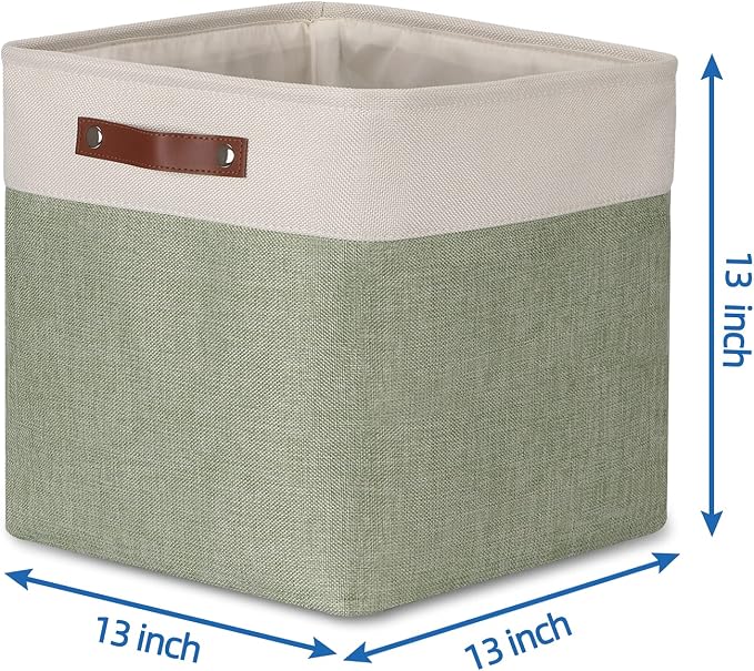 Temary Cube Storage Baskets for Shelves 4pack Fabric Storage Basket for Organizing Clothes, 13 Inch Storage Cubes with Leather Handles, Closet Baskets (White&Green) - Image 2