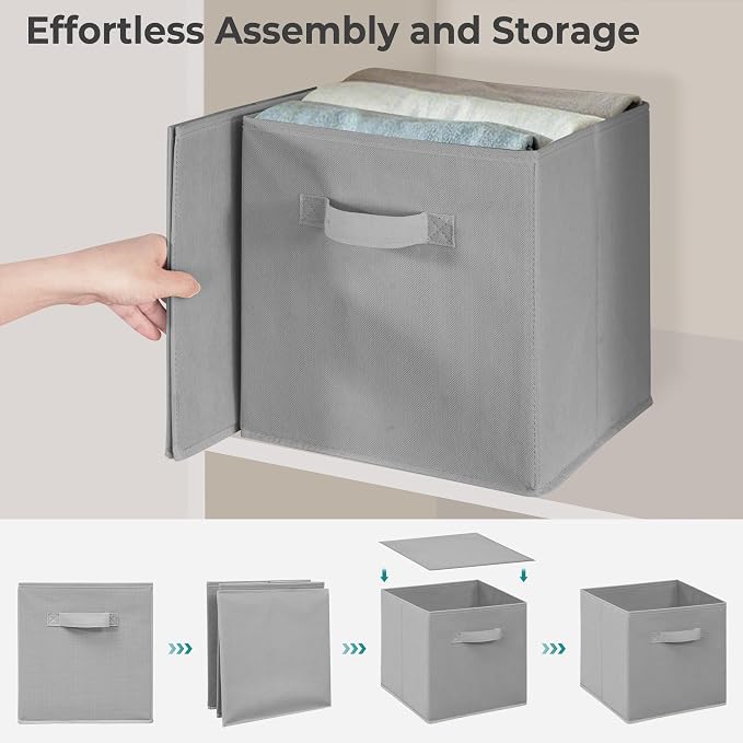 Easi Storage Cubes, 11 Inch Fabric Storage Bins, Set of 9, Foldable Collapsible Cube Organizer with Handles, Closet Shelves Office Nursery Storage, Cubby Storage Bins for Toys Clothes Books, Gray - Image 4