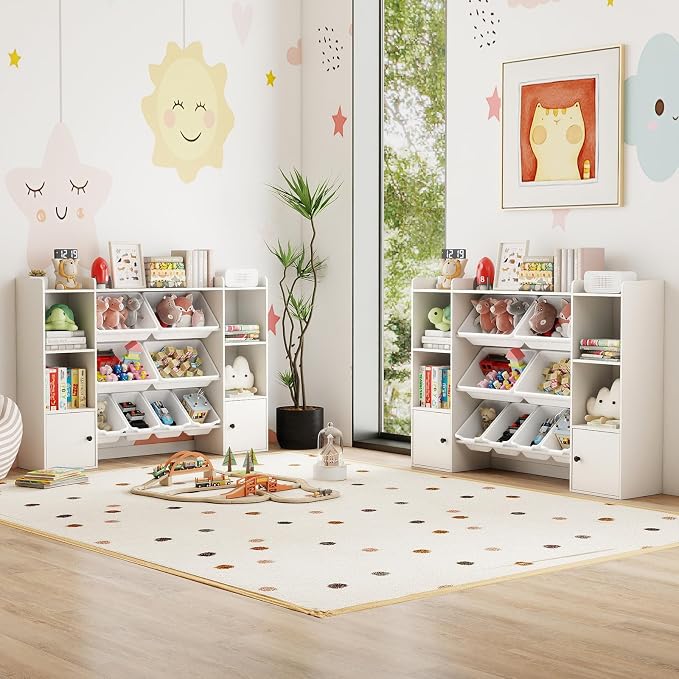Costzon Kids Toy Storage Organizer w/ 8 Bins, Wooden Toddler Bookcase w/Open Shelves & Cabinet, Multifunctional Toy Storage Cabinet for Kids Room, Nursery & Playroom - Image 8