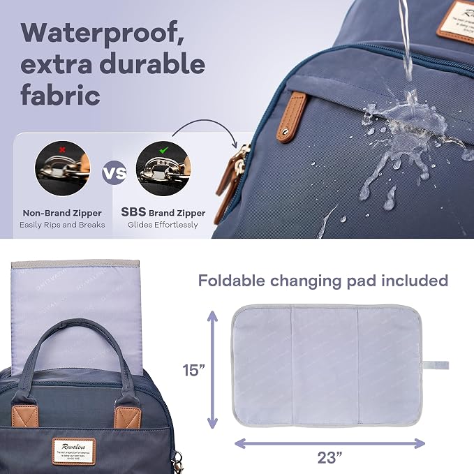RUVALINO Baby Diaper Bag Backpack with Changing Pad, Baby Shower Gifts | Baby Essentials, Waterproof Travel Baby Bags for Mom Dad Girl Boy, Insulated Bottle Holders, Pacifier Case, Large Capacity - Image 7