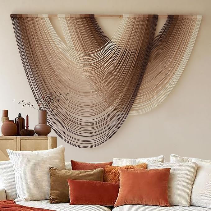 Macrame Wall Hanging Dip Dyed Large Boho Brown Fiber Wall Art 57"W*39"L | Hand Dyed Fiber Art, Textured Wall Hanging, for Living Room Bedroom Decor, Entryway Wall Art, Easy To Hang, Unique Gift - Image 2