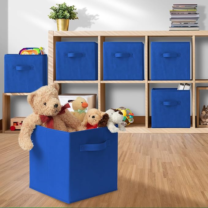 Casafield Set of 12 Collapsible Fabric Cube Storage Bins, Royal Blue - 11" Foldable Cloth Baskets for Shelves, Cubby Organizers & More - Image 5