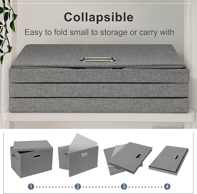 Graciadeco Large 17" 36 Quart Collapsible Stackable Storage Bins with Lids, 5 Packs Gray Foldable Fabric Closet Storage Boxes with Lids, Heavy-duty Linen Cube Baskets(17 x 12 x 11) | 36 Quart 5 Pack Gray1 Collapsible Stackable Linen Fabric 4 Handles Be... - Image 5
