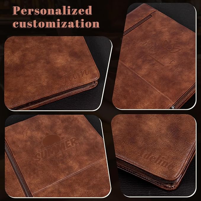 AZXCG Personalized Leather Portfolio,Free Engraved Name,Padfolio for Women Organizer with Zippered, A4 Notepad Holder, Portfolio with Handle,Business Portfolio with A4 Writing Pad,Gift for Men&Women - Image 5