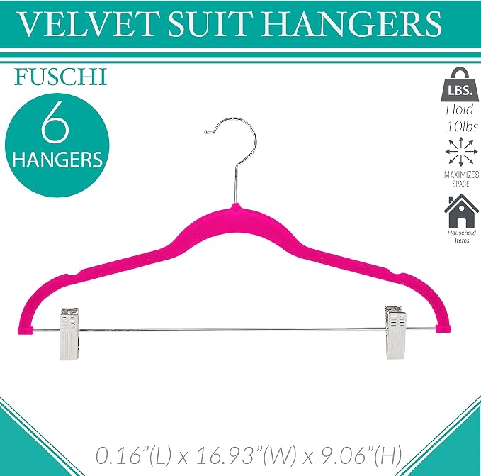 Simplify 24 Pack Velvet Hangers with Clips | Skirt and Pants | Slim Space Saving | Closet Organization | Non-Slip | Prevent Creases | Swivel Neck | Durable | Fuchsia - Image 2