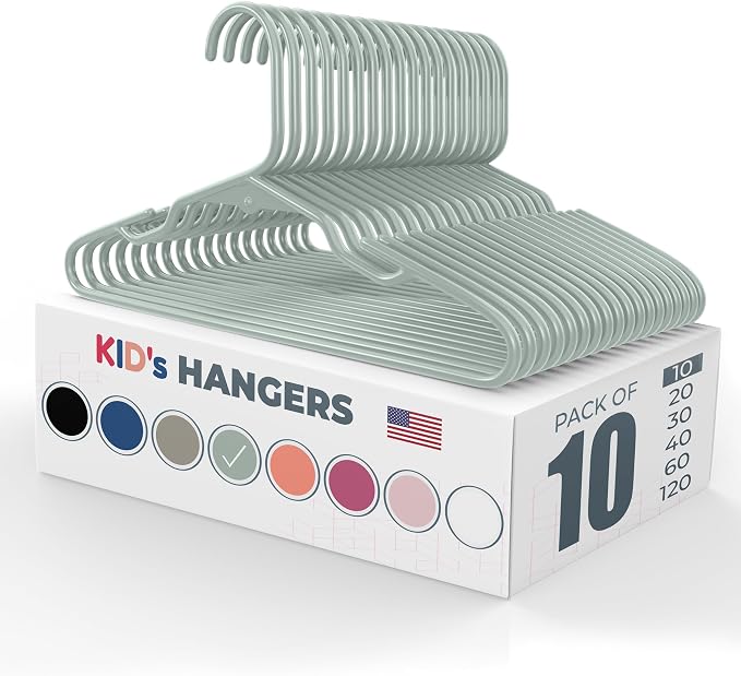 Plastic 12” Kids Hangers 10 Pack – Made in the USA – 5lb Capacity Baby & Toddler Clothes Hangers with Notches & Reinforced Edges – Fits Children’s Sizes Up to 8 – Mint by NeatiesHangers
