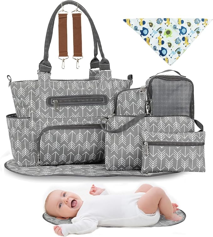 Moclever 8pc Diaper Tote Set, Baby Essentials with Multifunctional Diaper Bags, Bottle & Mesh Bag by Moclever