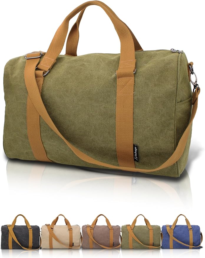 Travel Duffel Bag - 40L Weekender Carry-On, CanBoss (khaki) | Spacious 40L canvas weekender duffle for women & men - gym, travel and carry-on bag with trolley sleeve and 6 pockets by Unknown