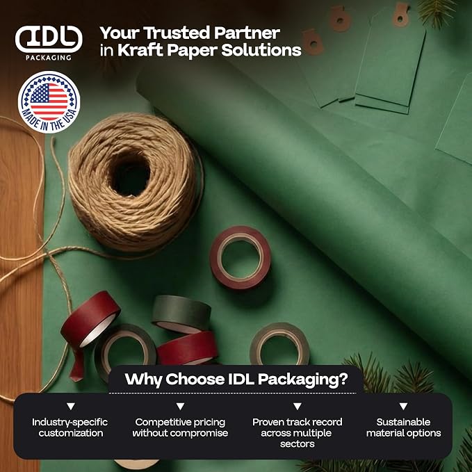 12" x 1200" (100 ft) Green Kraft Paper Rolls, Pack of 4 - USA-Made Quality Craft Paper for Gift Wrapping, Kids Arts & Crafts, School Projects - Natural, 50lb Thickness by IDL Packaging - Image 6