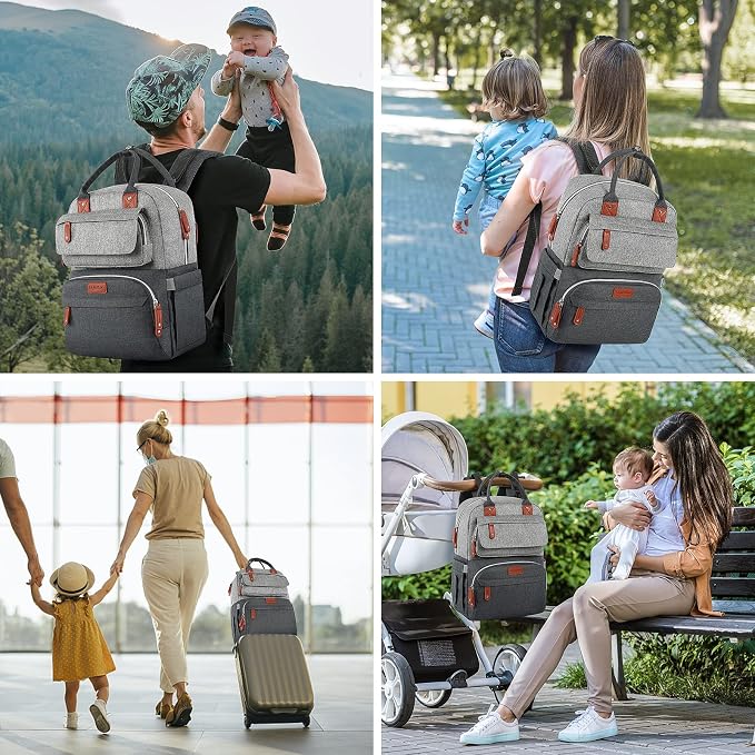 Diaper Bag Backpack, Baby Bag for Boys Girls, Large Diaper Backpack Travel Diaper Bags with Insulated Pockets Baby Registry Search Shower Gifts Newborn Essentials for Mom Dad, Waterproof Grey - Image 7