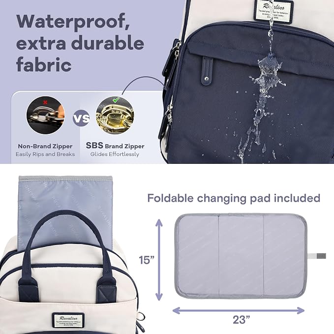 RUVALINO Baby Diaper Bag Backpack with Changing Pad, Baby Shower Gifts | Baby Essentials, Waterproof Travel Baby Bags for Mom Dad Girl Boy, Insulated Bottle Holders, Pacifier Case, Large Capacity - Image 6