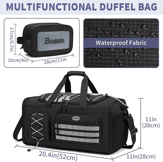 BOSSTIN Gym Bag for Men & Women, 45L-50L Expandable Sports Duffle Bag | Convertible Duffel Backpack, Comes with Toiletry Bag, Shoe Compartment & Wet Pocket, for Workout, Weekender, Overnight Travel - Image 2