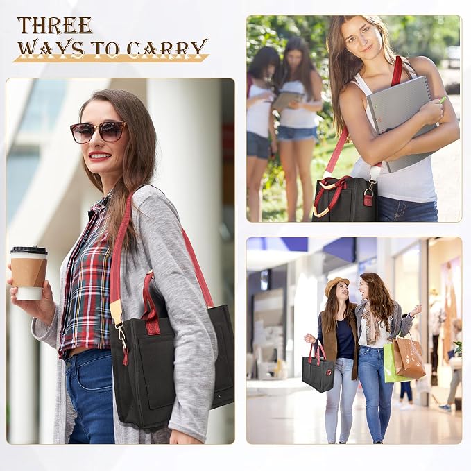 Cozary Large Women's Canvas Shopper Bag, Large Tote Bag, Handbag with Many Compartments, Portable as a Handbag, Shoulder Bag or Crossbody Bag, for Work, Office, Travel, Shopping, School, black - Image 2
