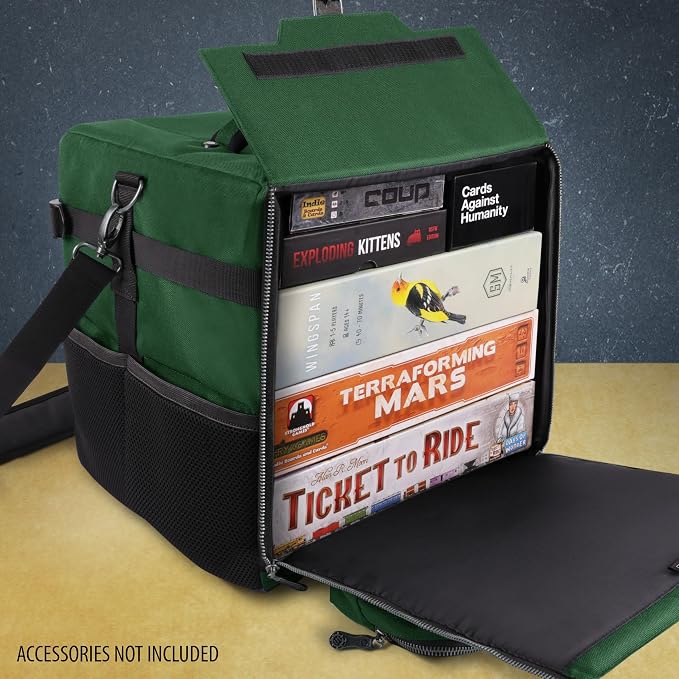ENHANCE Board Game Shoulder Bag - Collector's Edition Board Game Storage with Shoulder Strap and Accessories Pockets for Dice, Cards, More - Reinforced Carrier Protects Tabletop Games (Dragon Green) - Image 2