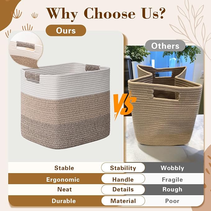 15×13 Inch Storage Cubes, 3 Pack Cube Storage Bins for Organizing, Cotton Rope Woven Baskets for Shelves, Bathroom, Kids Room, Closets, Baby Nursery - Image 9