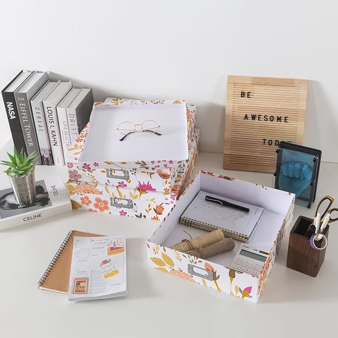 Soul & Lane - Keepsake Storage Boxes with Lids, Set of 3, Floral Collage | Decorative Cardboard Document Box Set for Photos, Scrapbooks and Memories, Large Pretty Letter Organizers for Organizing - Image 6