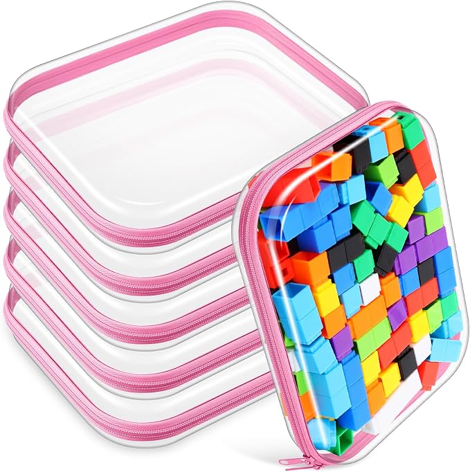 Sanwuta 6 Clear Hard Zipper Case,Pink,9.84 X 7.87 X 2 Inch | Pencil Case Pouches ,Makeup Bag,Plastic Toiletry Diaper Bag ,Travel Toy Storage,Waterproof Organizer Bins by Sanwuta