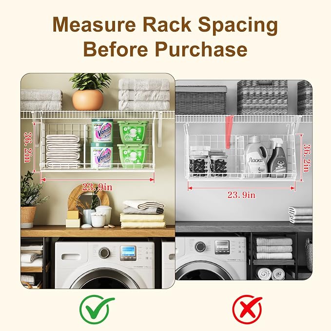 23.62” Extra-Long Under-Shelf Hanging Laundry Basket Organizer, 3-Pack Space-Saving Laundry Organizer, Fits Wire Shelving (Rod Diameter < 0.38”), Modular with Dividers for Custom Laundry Organization - Image 3