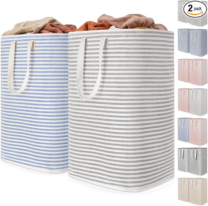 Lifewit 2 Pack Laundry Basket 80L Each, Collapsible Clothes Hamper with Reinforced Handles, Freestanding Waterproof Design for Bedroom and Laundry Room, Grey&Blue 160L Total by Lifewit