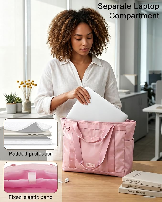 FHELAD Extra Large Glossy Tote Bag for Women, Beach Shoulder Bag 25L | Waterproof Sandproof, 15.6" Laptop Compartment, Luggage Strap, Work, Travel - Image 6