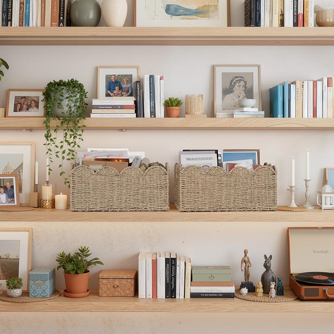 StorageWorks Scalloped Seagrass Baskets, Large Scalloped Basket for Nursery | Scalloped Wicker Basket for Living Room, Decorative Scalloped Baskets for Storage, Wicker Baskets for Organizing and Decor - Image 7