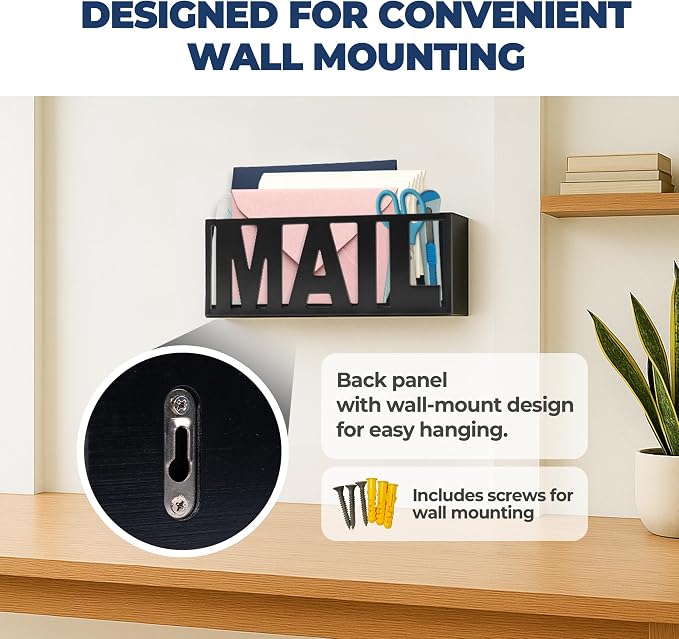 Mail Organizer Countertop, Desk or Wall Mail Holder for Bill Storage, Black | Bills, Envelopes, Documents & Receipts - Image 6