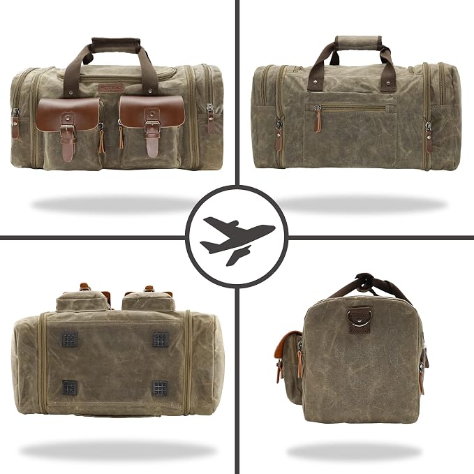 Wildroad Waxed Canvas Duffle Bag - 60L Weekender Overnight Travel Bag | Gifts for Men, Holiday Birthday Gift for Dad, Husband & Partner, Carry-on Size - Image 5