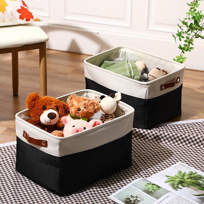 Uiifan 8 Pack 16 x 12 x 10 Inch Large Storage Baskets Collapsible Fabric Storage Cubes Bins with Handles for Shelves Closets Nursery Home Clothes Toys Organizers, Black - Image 3