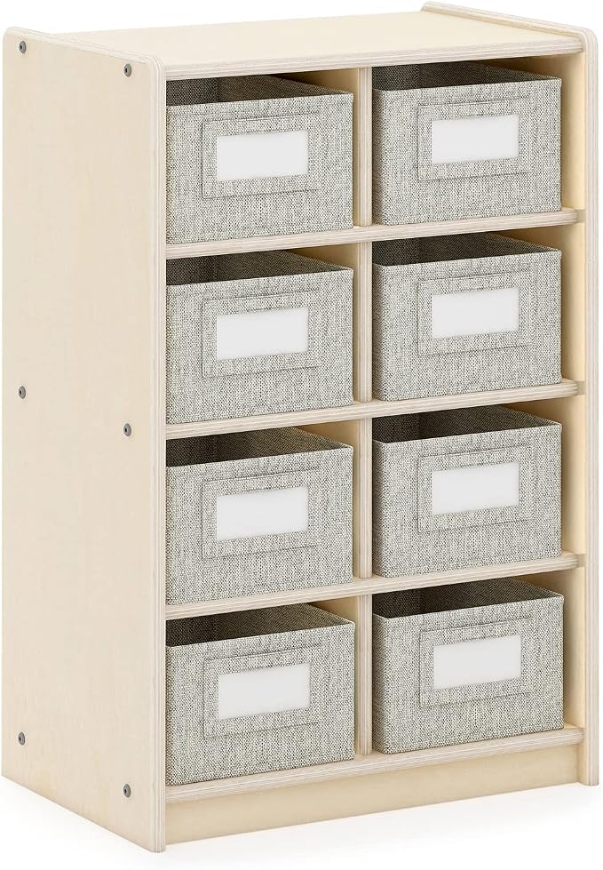 Guidecraft EdQ Cubby Toy Storage Organizer w/ 8 Fabric Bins 30"- Natural: Kids' Wood Bookshelf & Toy Organizer for Kids Playroom | Teacher School Supply Furniture for Classrooms and Home Organization by Unknown