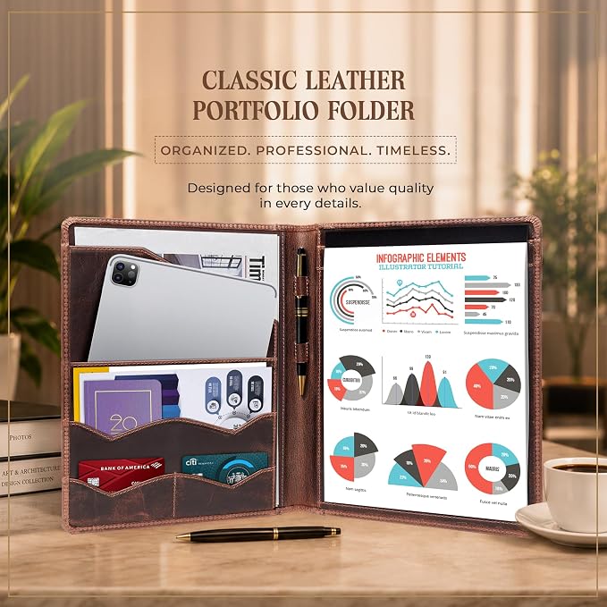 Portfolio - Padfolio - Binder, Genuine Leather Professional Organizer, Document and Writing Pad Holder Holder, Resume Folder, Gifts for Men & Women, for Business, School, Office Conference - Image 2