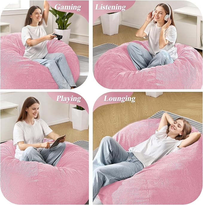 4FT Bean Bag Chair for Adults,Large Teardrop Beanbag with Filler | Beanbag Chair with Memory Foam Filled,Bean Bags with Handy Handle&Machine Washable Cover for Living Room,Bedroom-Light Pink - Image 6