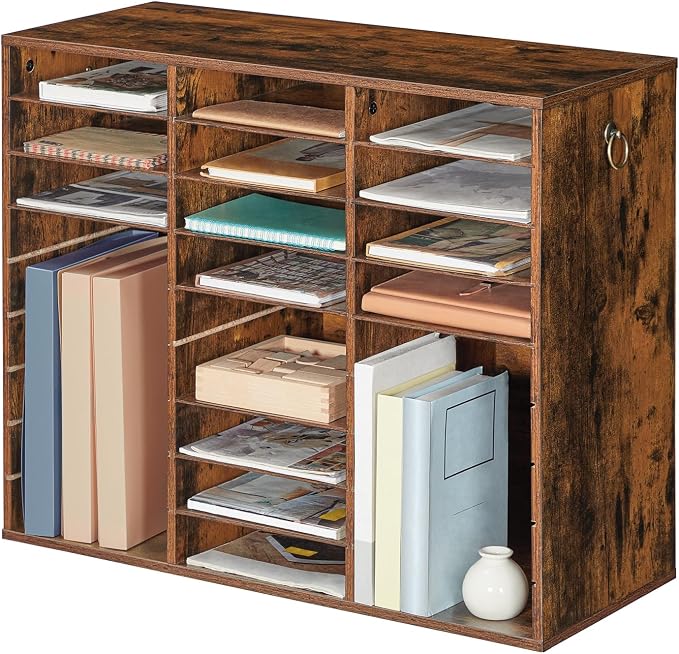 HOOBRO Literature Organizer, 27 Compartments Wooden Mail Organizer, Countertop Literature Sorter with Adjustable Shelves for Home, Office, School, Student Mailbox for Classroom, Rustic Brown FG27WF01 - Image 9