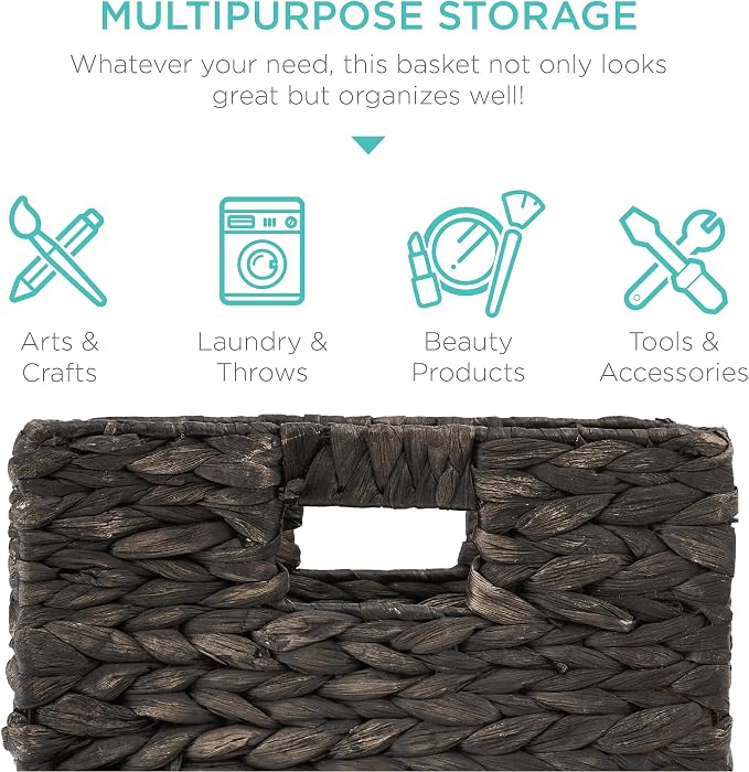 Best Choice Products 10.5x10.5in Pack of 5 Cube Storage Baskets, Water Hyacinth Multipurpose Collapsible Organizers, Handwoven Laundry Totes for Laundry, Living Room, Kids Room & Nursery - Black - Image 5