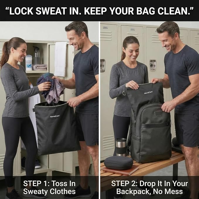 HevraCom Waterproof Laundry Bag Travel for Wet Clothes - Odor-Proof Waterproof Bag for Wet Swimsuit, Travel Laundry Bags for Dirty Clothes, Swimsuits & Workout Gear with Rust-Resistant Zipper & Hooks - Image 4