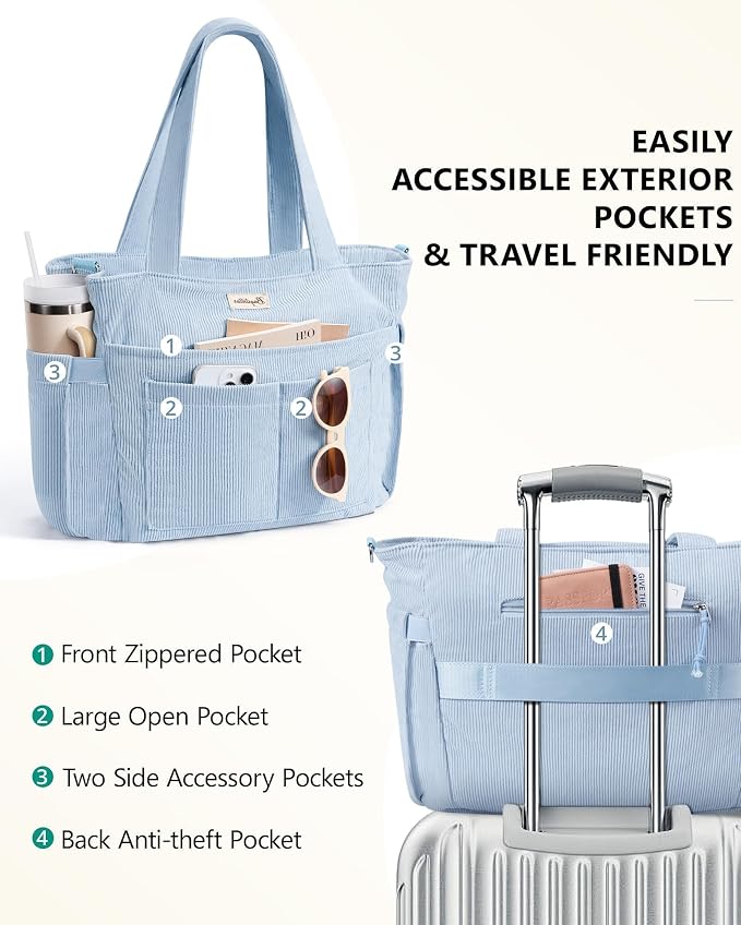 Bagstellar Corduroy Tote Bag for Women, 17 Pockets Laptop Work Tote Purse | Large 15.6” Computer Bag w/ 40oz Cup Holder & Strap, Zipper Teacher Nurse Bible Shoulder Bag for School Travel College Office - Image 7