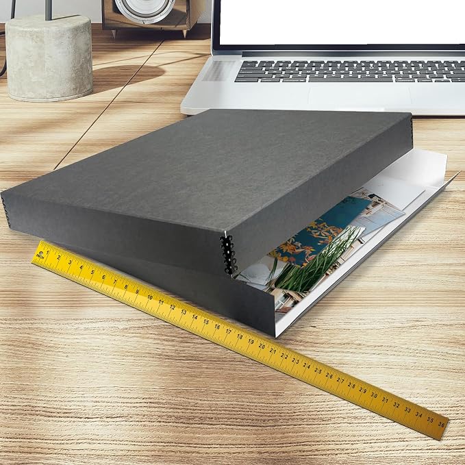 Golden State Art, Drop Front Archival Storage Box, Gray, 20.75x24.75x3 Inch | Acid-Free Museum Box with Metal Edge Corner, for Storing Artwork Photos Documents Prints Arts And Crafts - Image 3