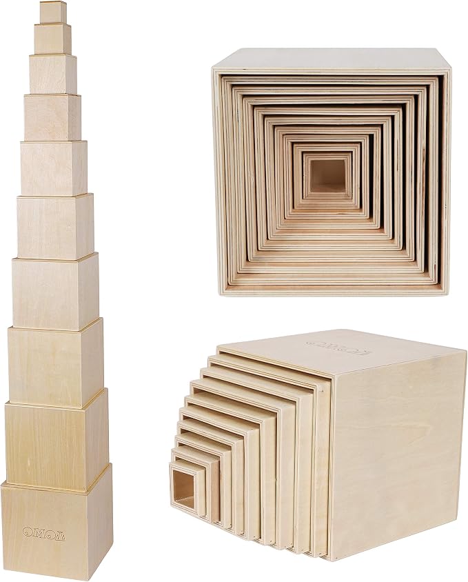 TOWO Wooden Stacking Boxes, Natural Wood Sorting Cups for Toddlers | Wooden stacking cubes support nesting, sorting and early learning; Montessori toy for toddlers age 2+ by Toys+of+Wood+Oxford