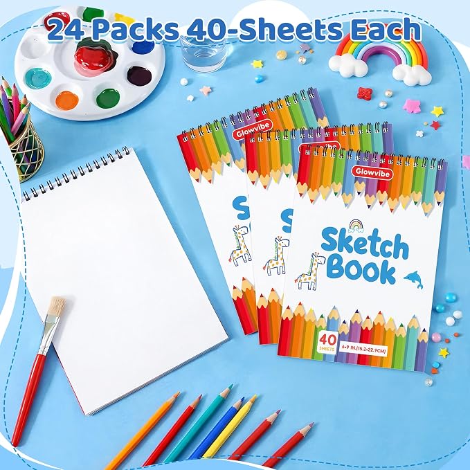 6" x 9" Sketch Book, 24-Pack 40 Sheets Drawing Paper Pad for Kids Coloring, Writing or Painting, Kid Drawing Pad & Art Supplies, Sketch pad Kids Ages 3+ (6" x 9"(Pack of 24)) - Image 7
