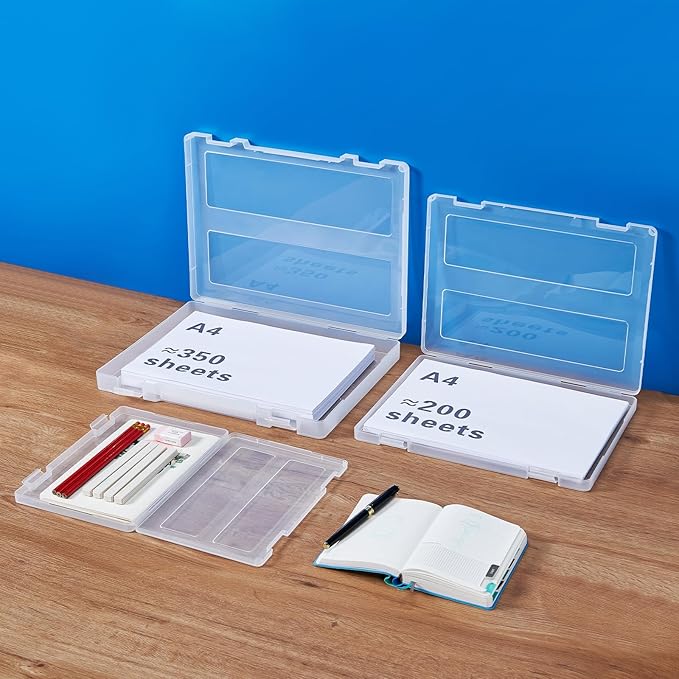 12 Packs Storage Boxes, 8.5 x 11 Plastic Portable Project Case for US letter Size and A4 paper, Plastic Multi-Purpose Thick Scrapbook Storage Box for Office (14x0.6x1.6+12.6x9.5x1+9.5x6.7x0.8 inches) - Image 4