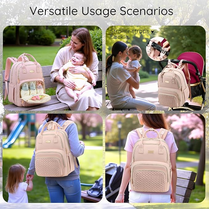 AIJIEKE Diaper Bag Backpack, Large Multi-functional Diaper Backpack, Pink | Waterproof lightweight baby backpack. With changing pad, stroller straps, insulated & wet/dry pockets. Mom & dad essential - Image 3