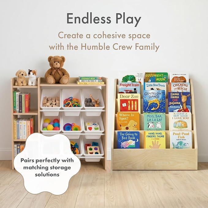 Humble Crew Kids Toy Storage Organizer with Bookshelf, 9 Bins, Solid Wood | Built in side bookshelf, removable bins, solid hardwood, compact 35 in wide, toddler friendly, for playrooms and nurseries - Image 8