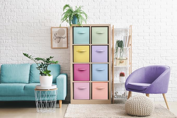 Sorbus Fabric Storage Cubes - 8 Foldable Storage Bins for Organizing Pantry, Cubbies, Toy Box - Clothes Storage & Closet Organizer - 13 Inch Collapsible Cube Baskets for Shelves with Handle - Image 2